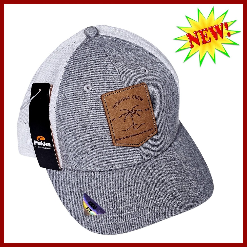 Mokuna Crew Kids Hat Trucker Gray‎ White Mesh Tree Patch Snapback Childs Girls